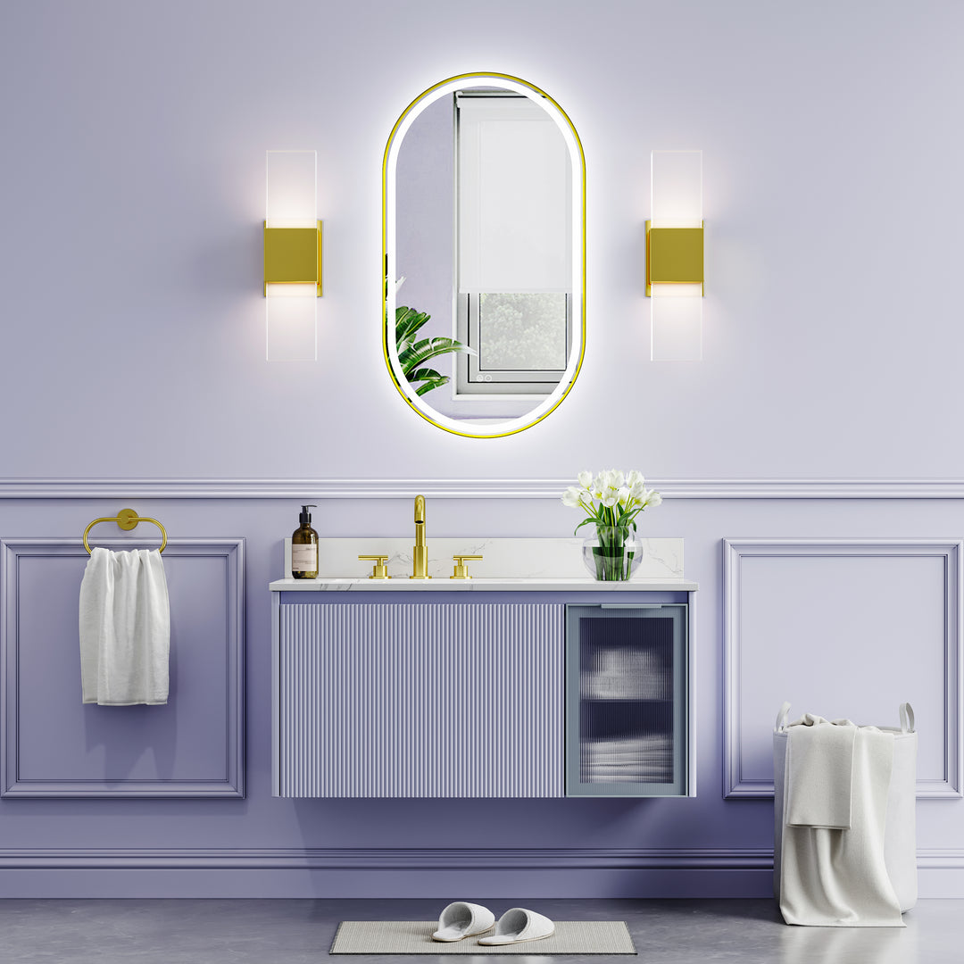 20 in. W x 36 in. H Oval Framed LED Wall-Mounted Bathroom Vanity Mirror Brushed Gold