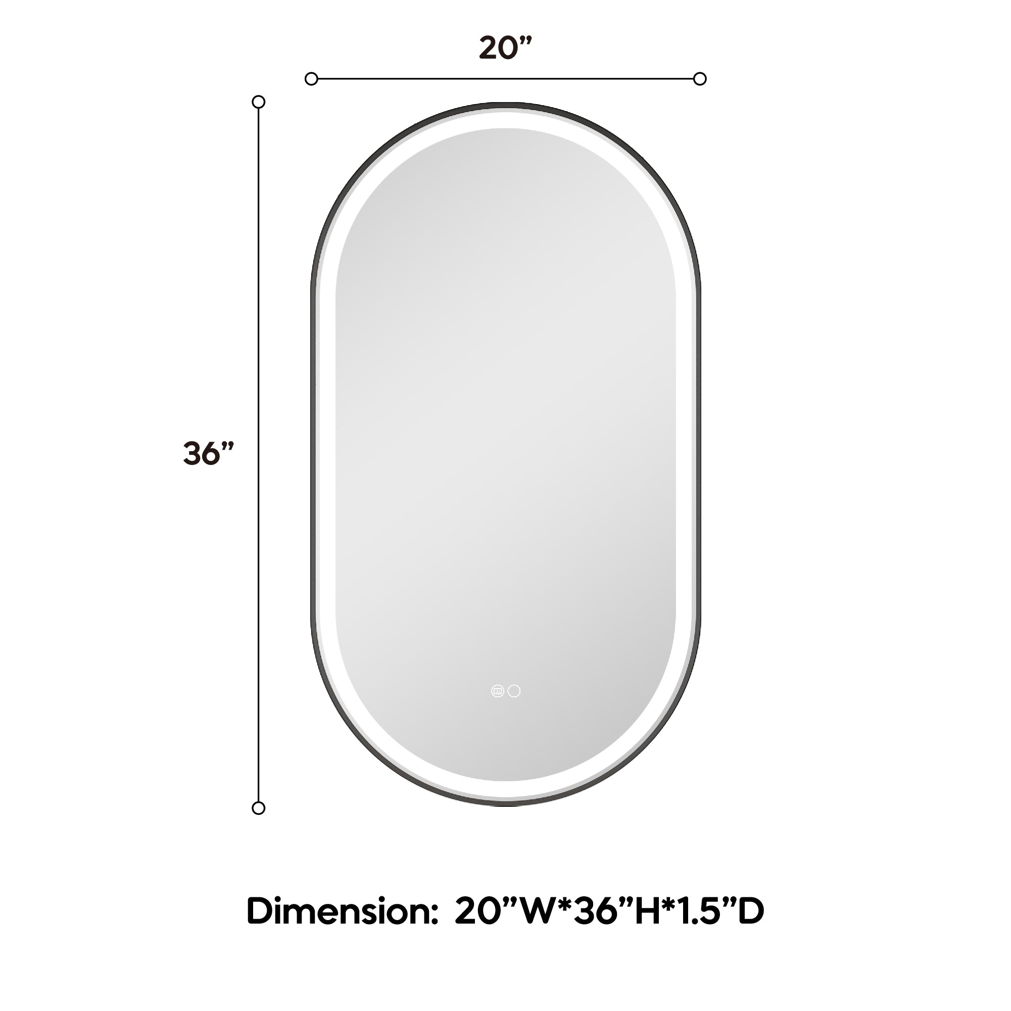 20 in. W x 36 in. H Oval Framed LED Wall-Mounted Bathroom Vanity Mirror Matte Black