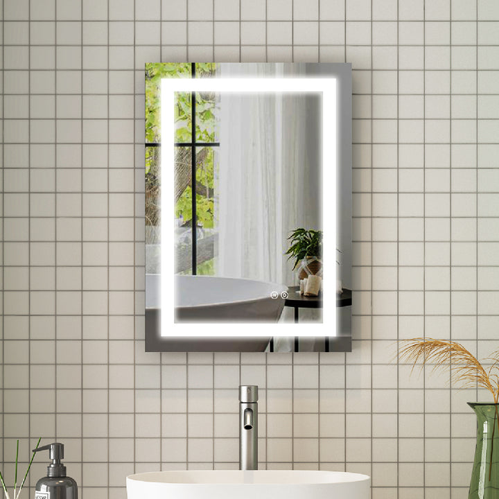 20 in. W x 28 in. H Rectangular Frameless Anti-Fog LED Light Bathroom Vanity Mirror in Aluminum