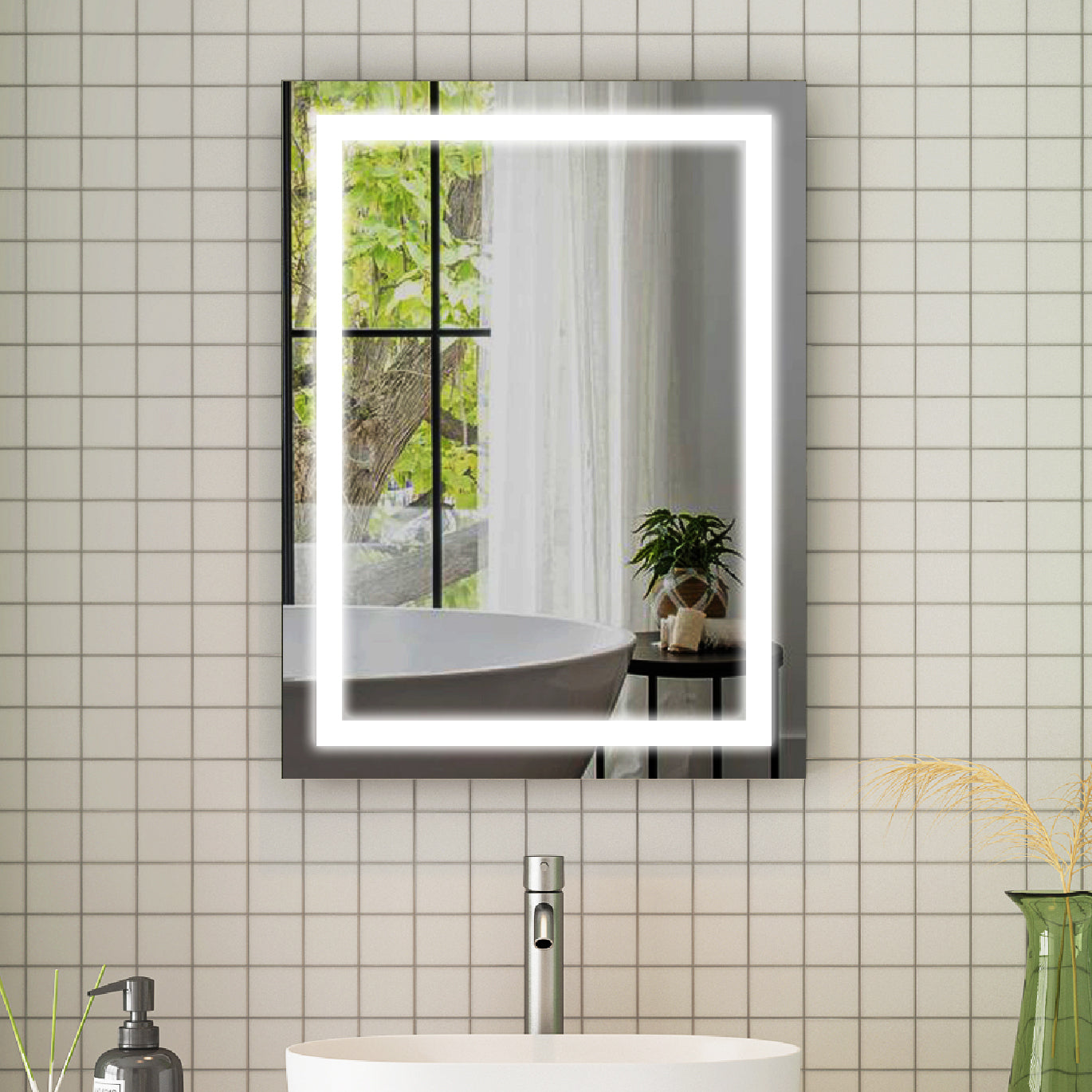 24 in. W x 32 in. H Rectangular Frameless Anti-Fog LED Light Bathroom Vanity Mirror in Aluminum