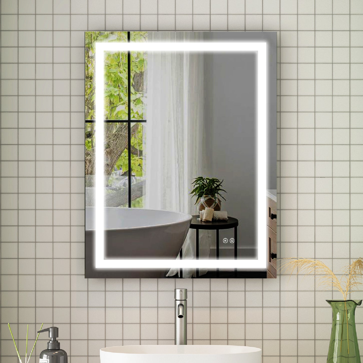 28 in. W x 36 in. H Rectangular Frameless Anti-Fog LED Light Bathroom Vanity Mirror in Aluminum