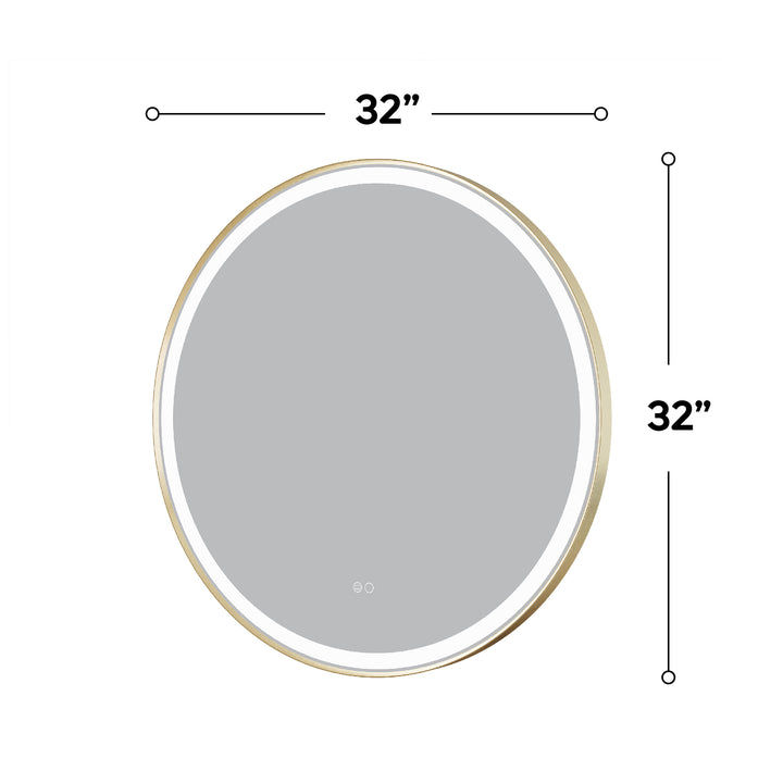 32 in.  W x 32 in.  H Brushed Gold Framed Round LED Light Bathroom Vanity Mirror