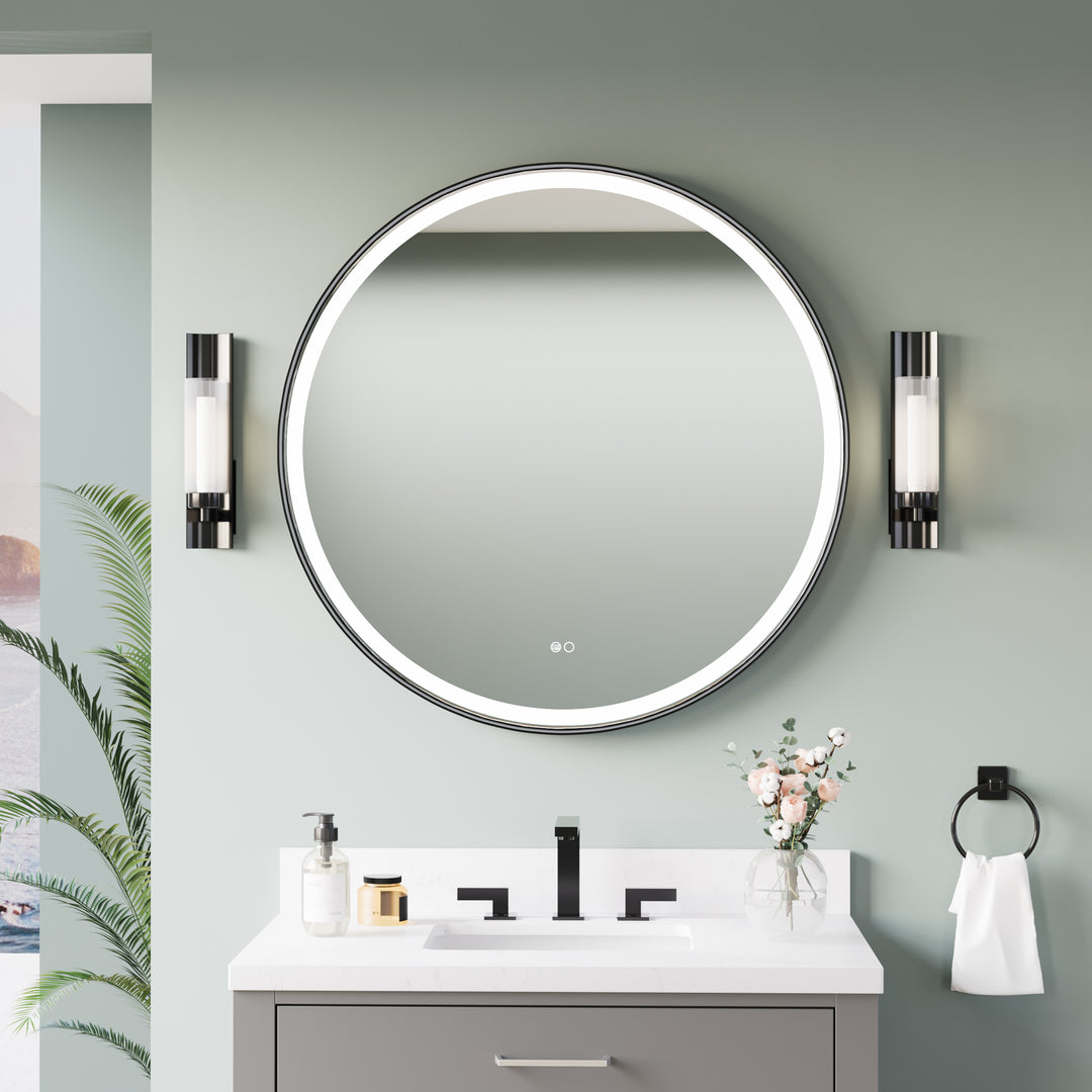 36 in. W x 36 in. H Matte Black Framed Round LED Light Bathroom Vanity Mirror