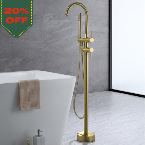 Freestanding Bathtub Faucet With Handheld Shower in  Brushed Gold