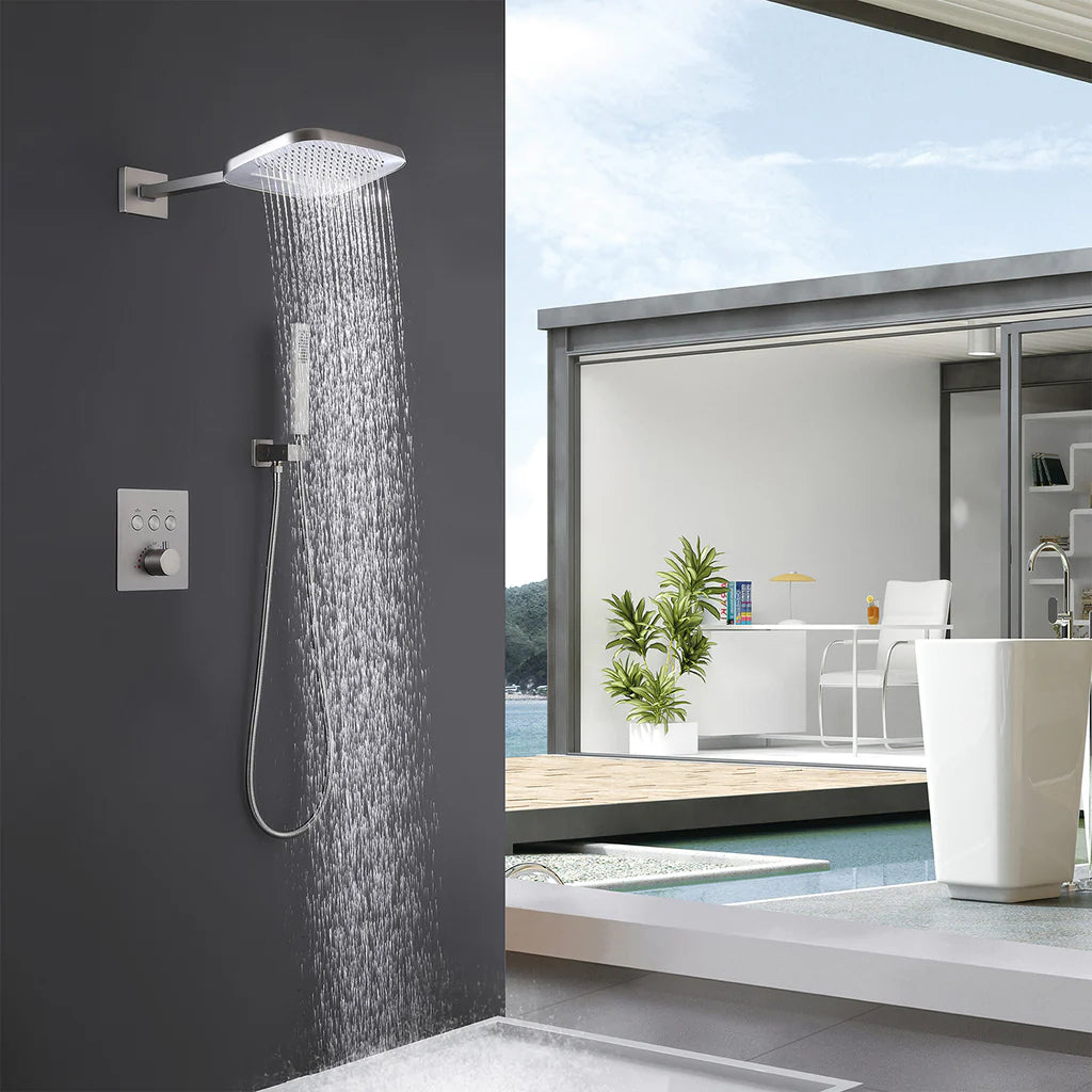 Concealed Thermostatic Waterfall & Rainfall Shower Faucet Set Kit