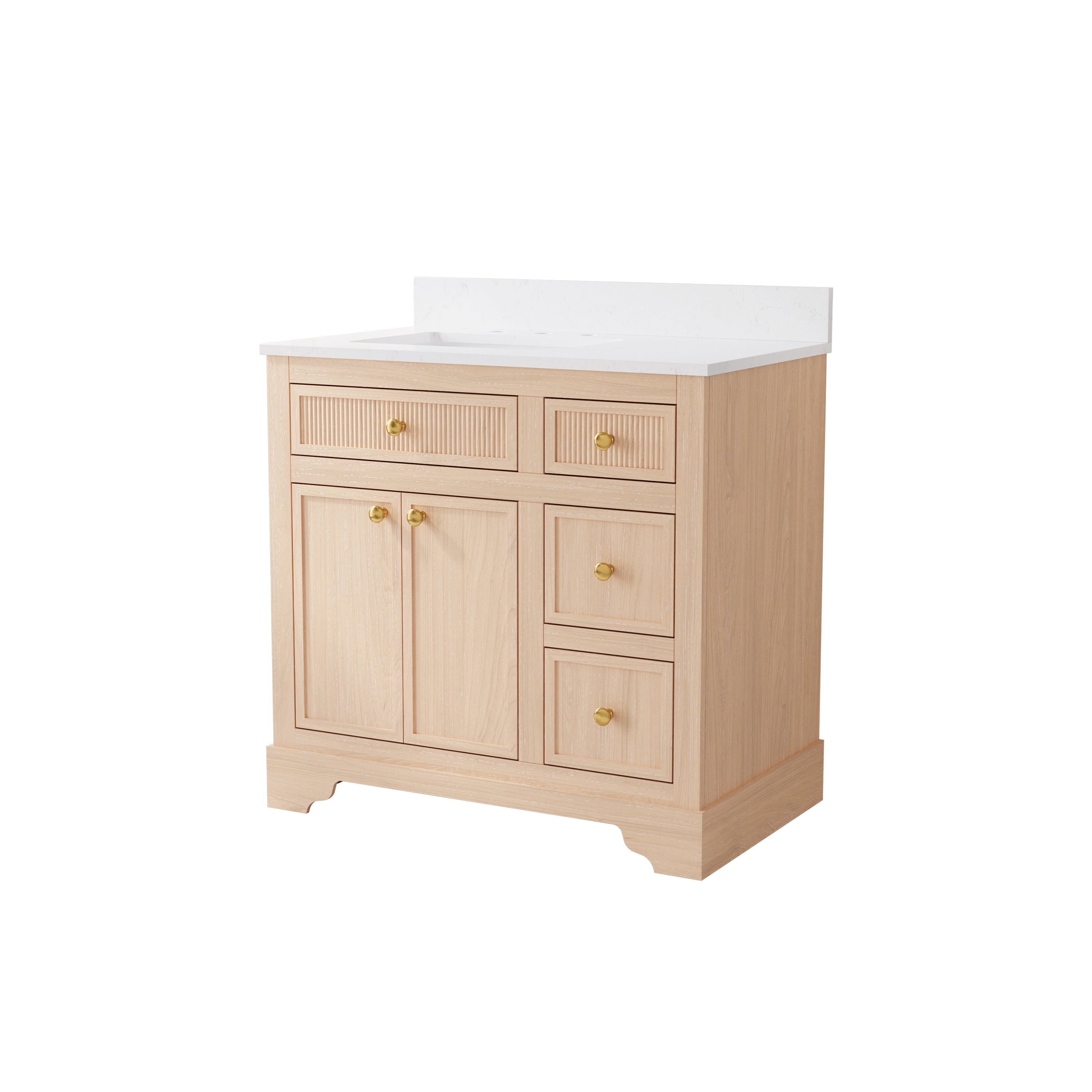 36-Inch Freestanding Bathroom Vanity with Carrera White Top Sink-LIGHT WOOD