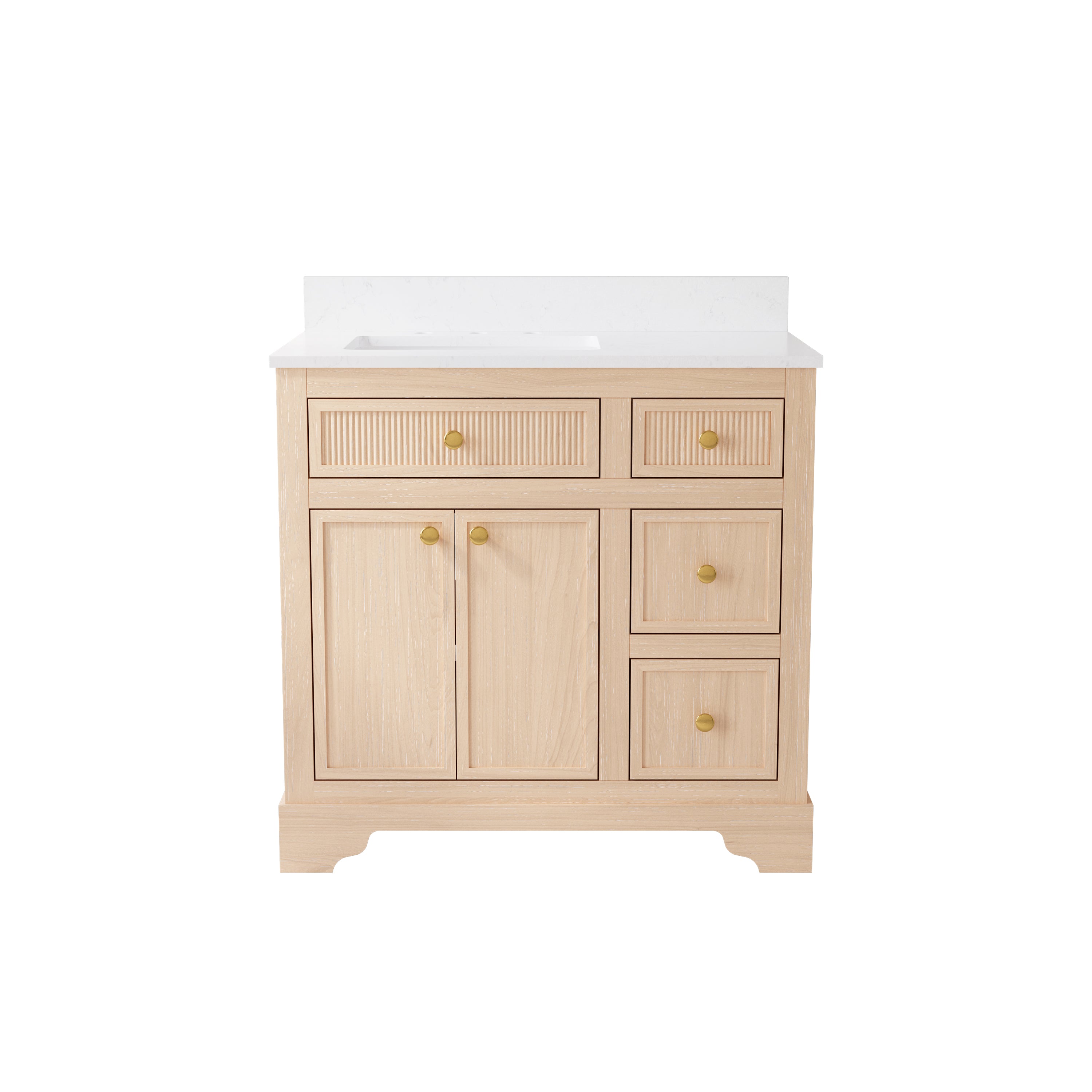 36-Inch Freestanding Bathroom Vanity with Carrera White Top Sink-LIGHT WOOD