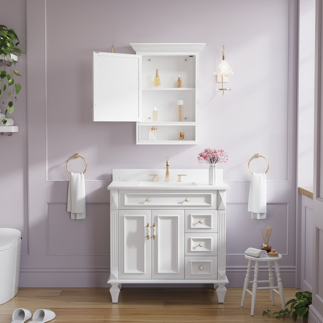 24-In W x 32-In H Surface-Mount Wood Medicine Cabinet with Mirror for Bathroom