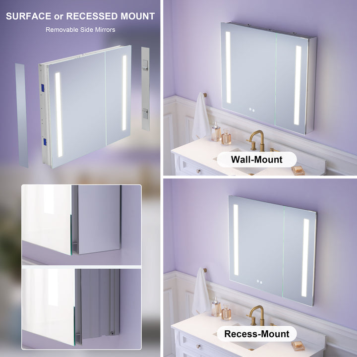 36 in. x 30 in. LED Lighted Surface/Recessed Mount Mirror Medicine Cabinet with Outlet