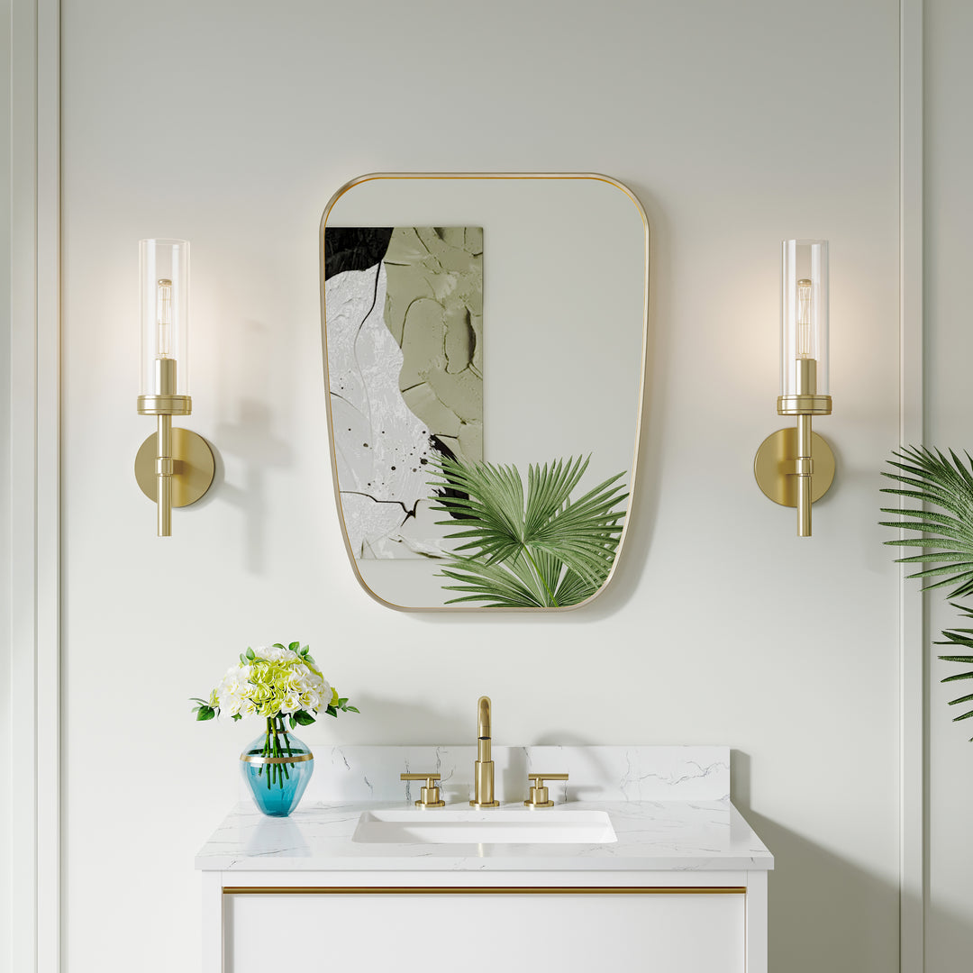 24 in. W x 32 in. H Shield Bathroom Vanity Wall Mirror without Lights Brushed Gold