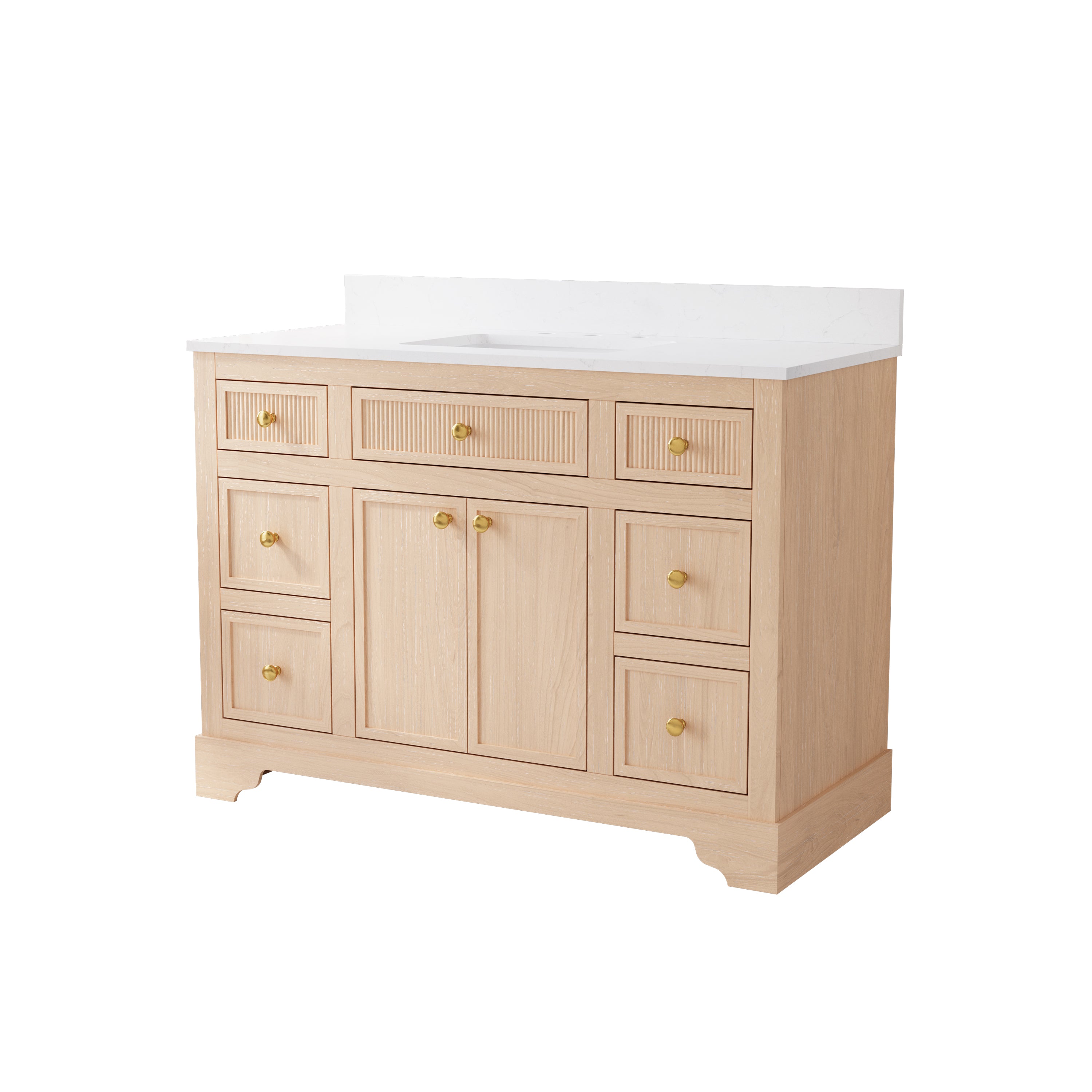 48-Inch Freestanding Bathroom Vanity with Carrera White Top Sink-LIGHT WOOD