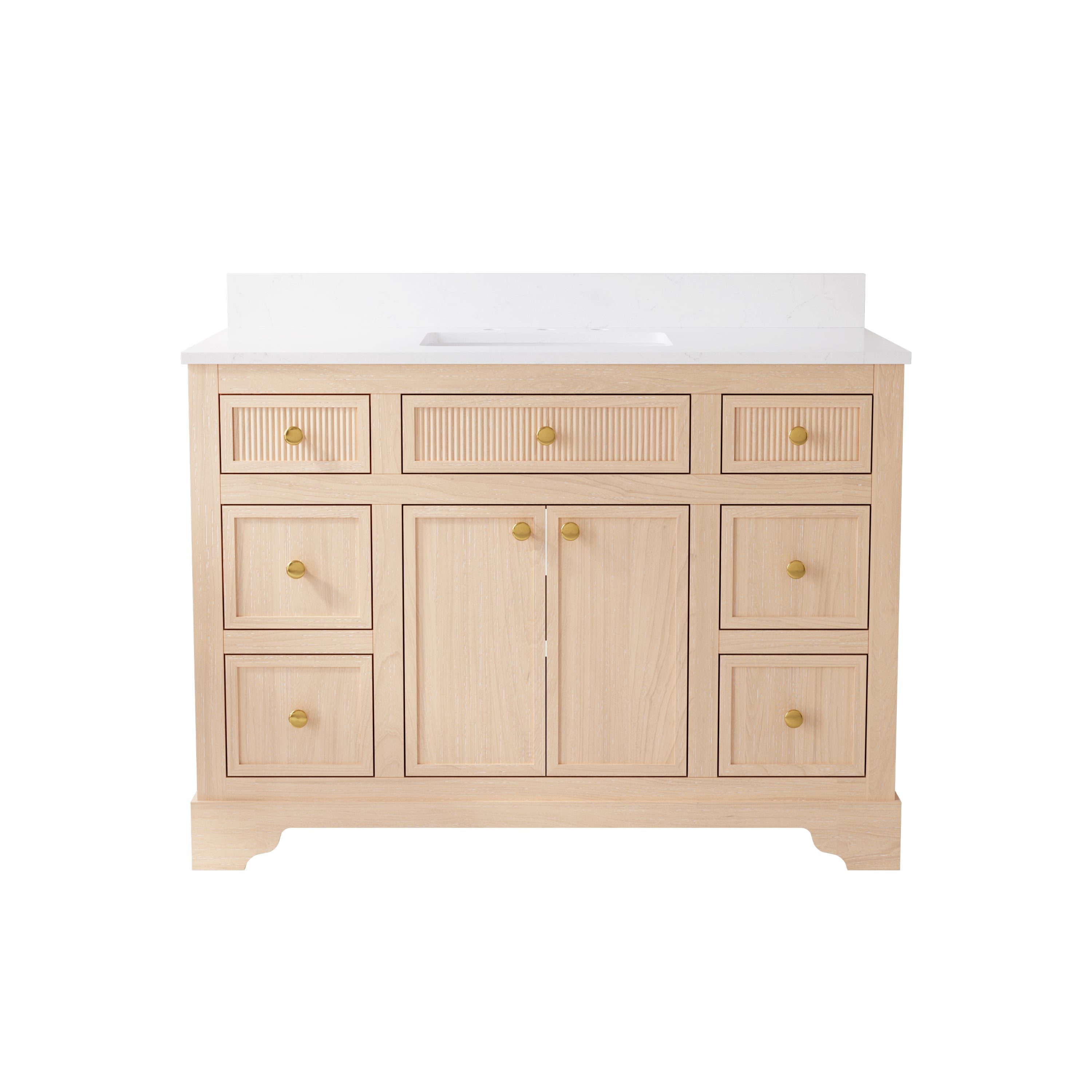 48-Inch Freestanding Bathroom Vanity with Carrera White Top Sink-LIGHT WOOD