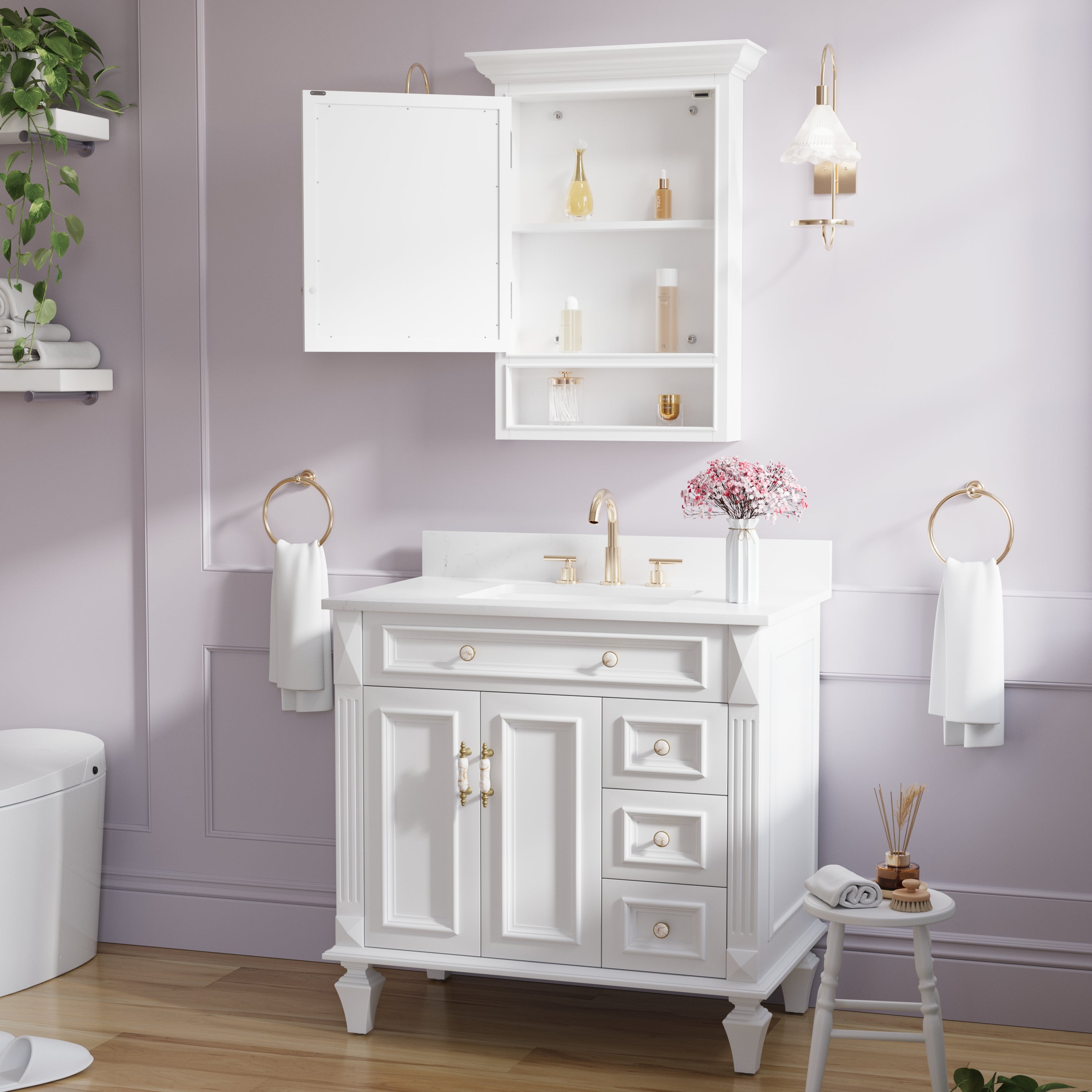 24-In W x 32-In H Surface-Mount Wood Medicine Cabinet with Mirror for Bathroom