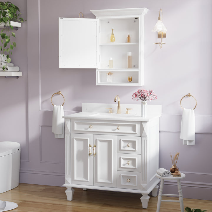 24-In W x 32-In H Surface-Mount Wood Medicine Cabinet with Mirror for Bathroom