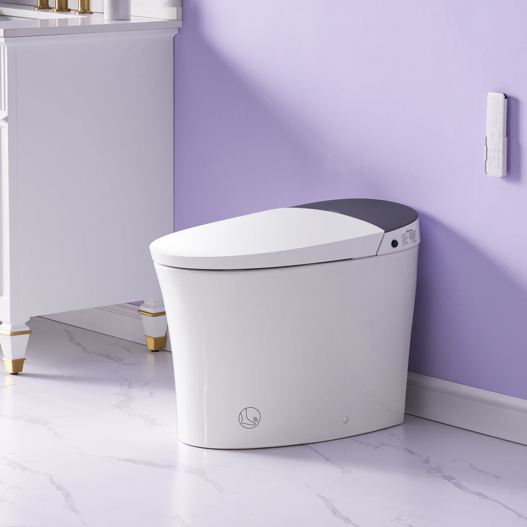 Elongated Smart Bidet Toilet in White with Built-in Tank, Foot Sensor Function, Auto Flush,LED Display