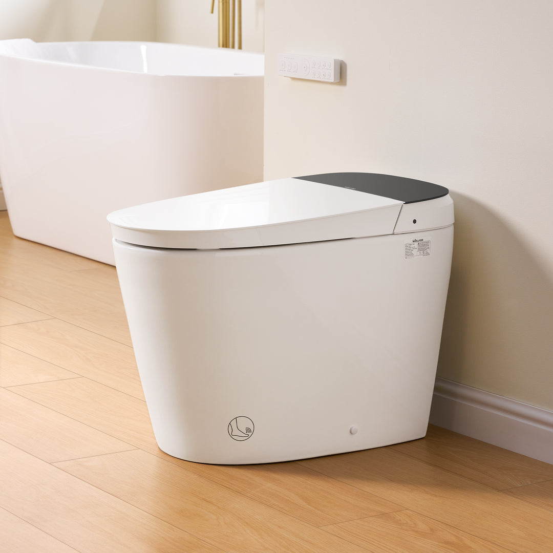 Elongated Smart Bidet Toilet in White with Built-in Tank, Foot Sensor Function, Auto Flush,LED Display