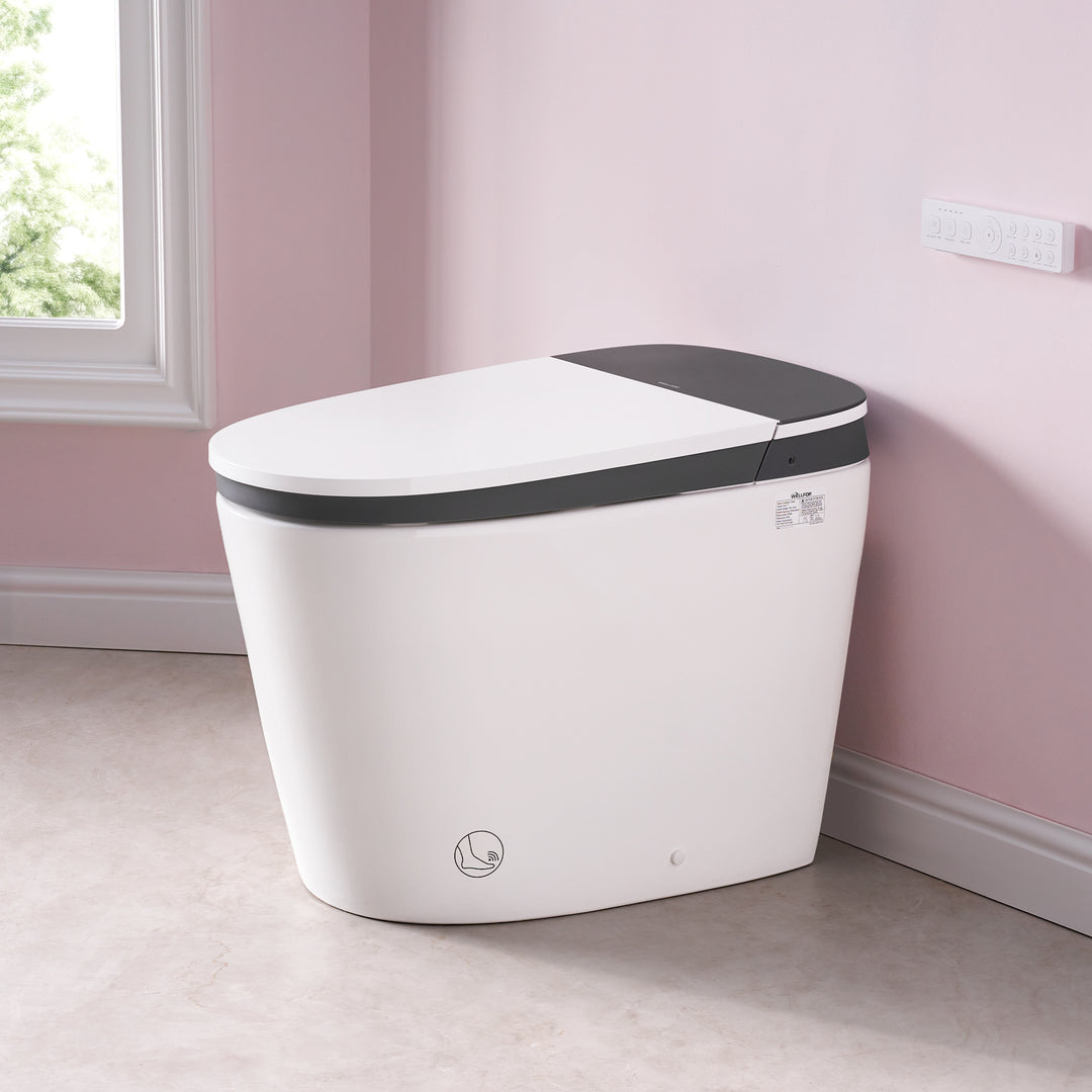 Elongated Smart Bidet Toilet in White with Built-in Tank, Foot Sensor Function, Auto Flush,LED Display