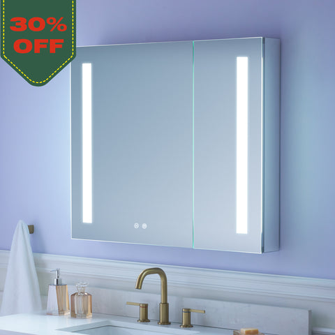 36 in. x 30 in. LED Lighted Surface/Recessed Mount Mirror Medicine Cabinet with Outlet