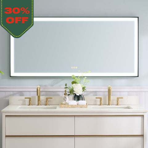 60 in. W x 28 in. H Rectangular Aluminum Framed LED Wall Mount Anti-Fog Modern Decorative Bathroom Vanity Mirror in Matte Black