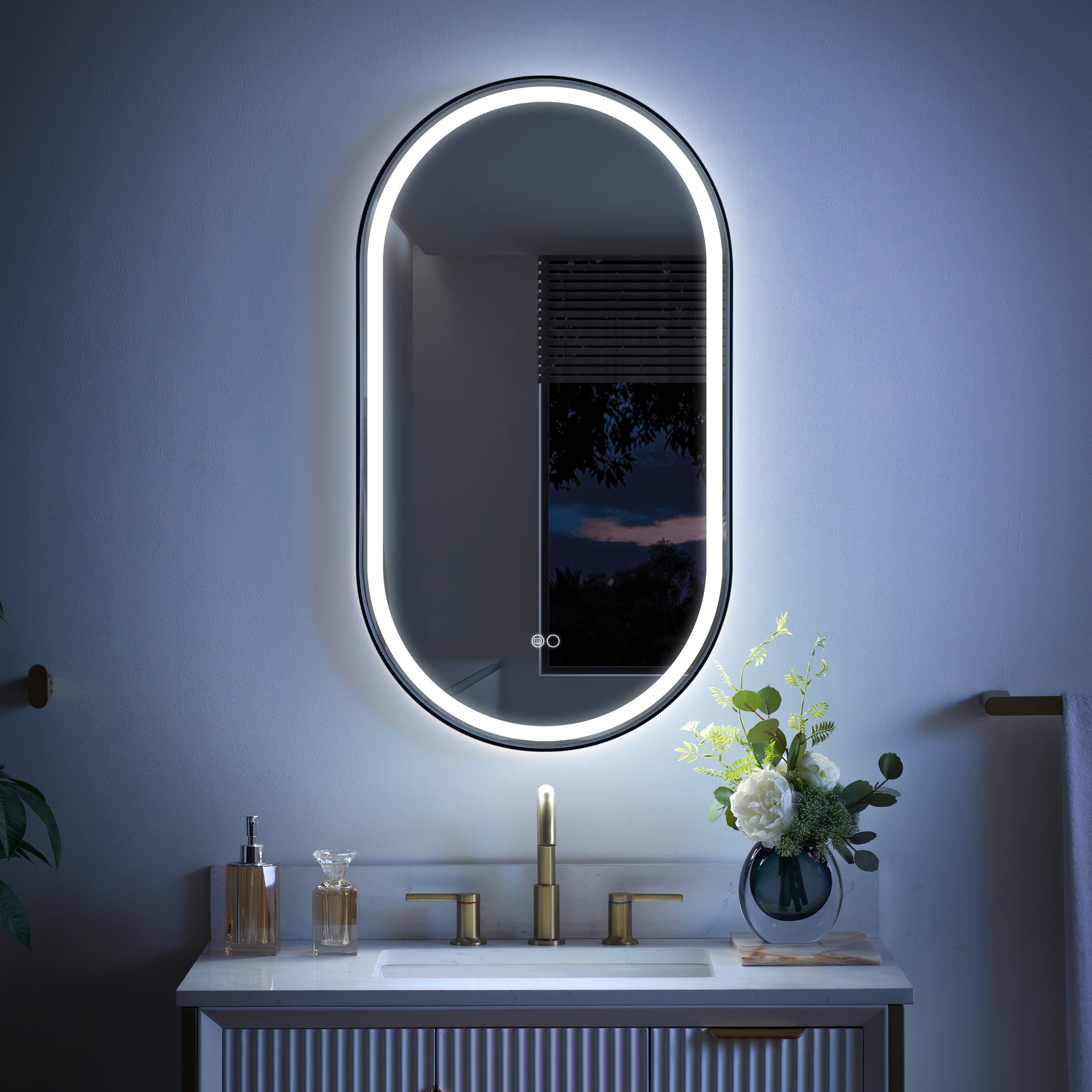 20 in. W x 36 in. H Matte Black Frame Runway Type LED Bathroom Vanity Mirror