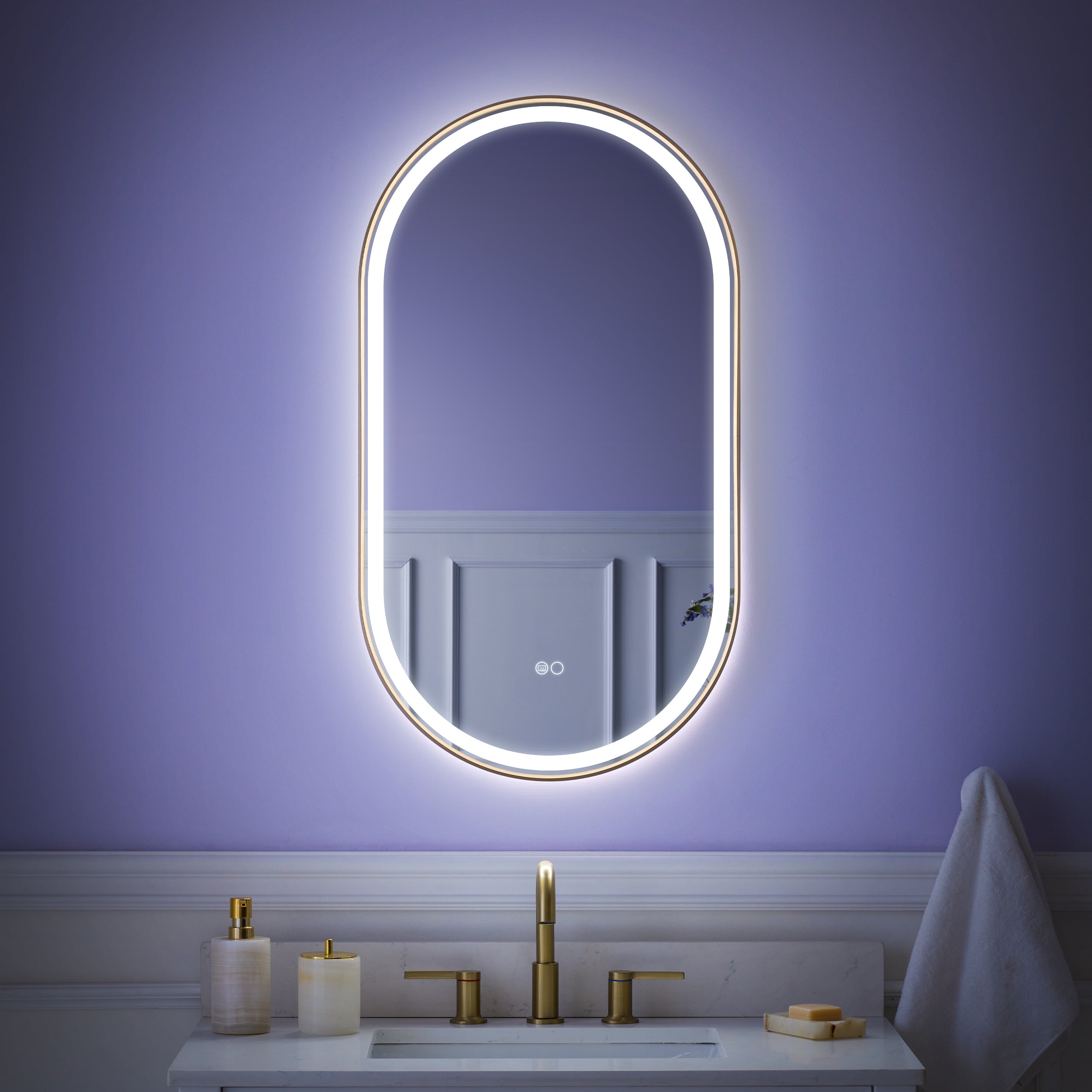 20 in. W x 36 in. H Brushed Gold Frame Runway Type LED Bathroom Vanity Mirror