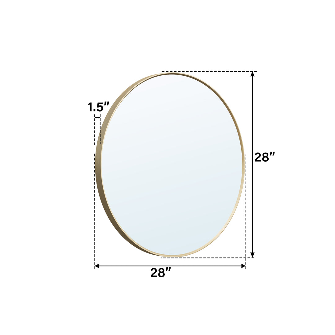 28 in. W x 28 in. H Brushed Gold Modern Bathroom Mirror Round Framed Aluminum Wall Mirror