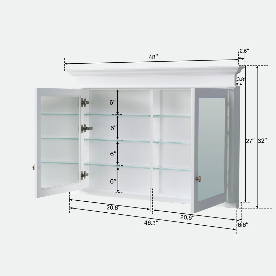 48 in.W x 32 in.H Recessed Bathroom Medicine Cabinet with Mirror in White