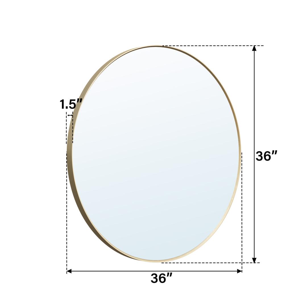 36 in. W x 36 in. H Brushed Gold Modern Bathroom Mirror Round Framed Aluminum Wall Mirror