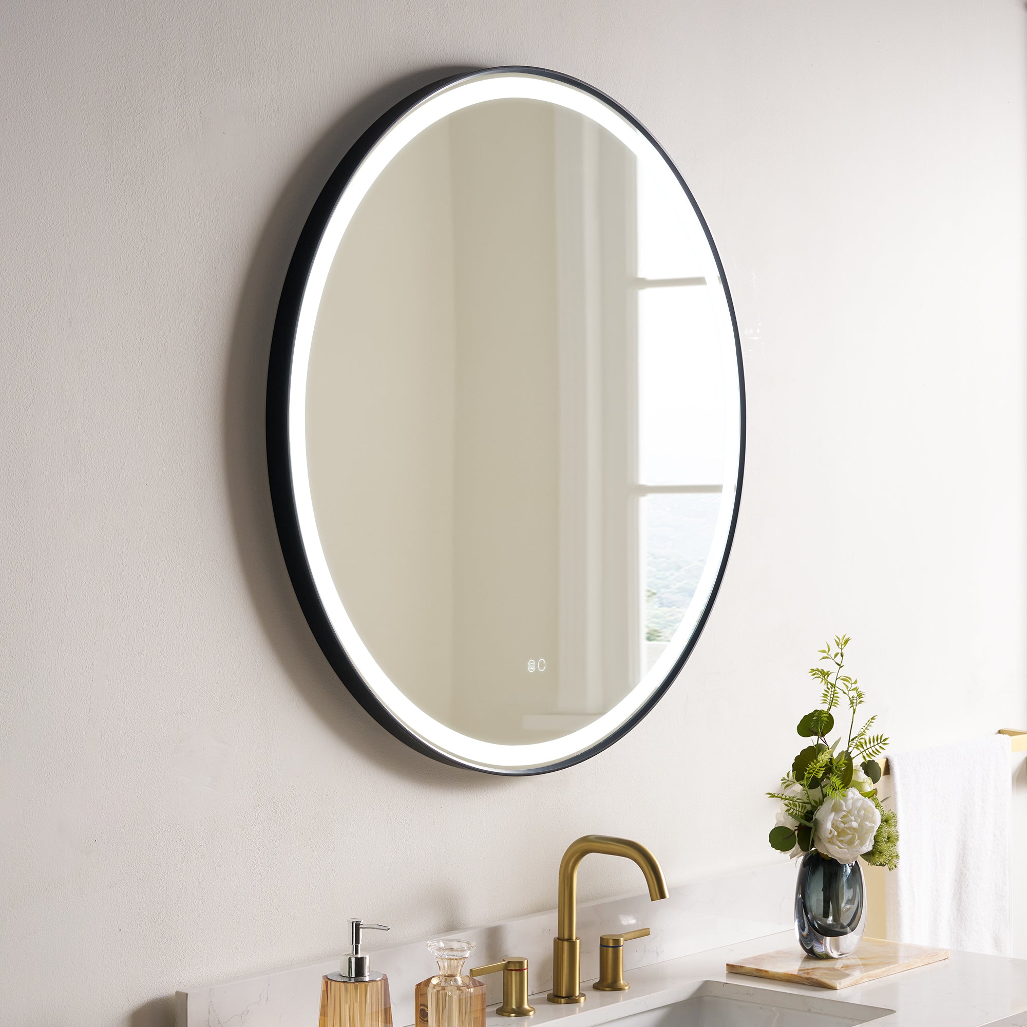 36 in. W x 36 in. H Matte Black Framed Round LED Light Bathroom Vanity Mirror