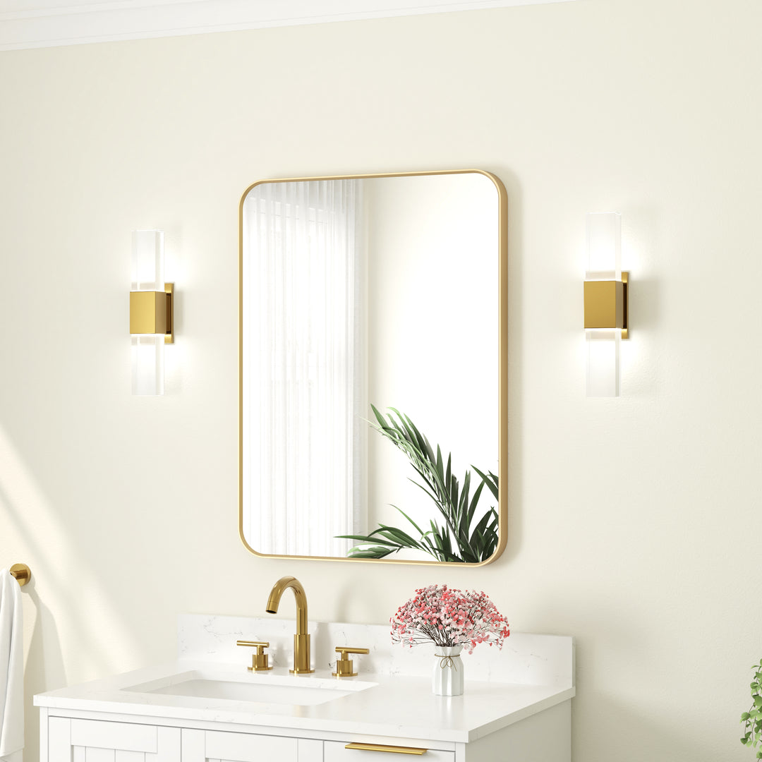 24-in W x 36-in H Brushed Gold Rectangular Framed Bathroom Vanity Mirror