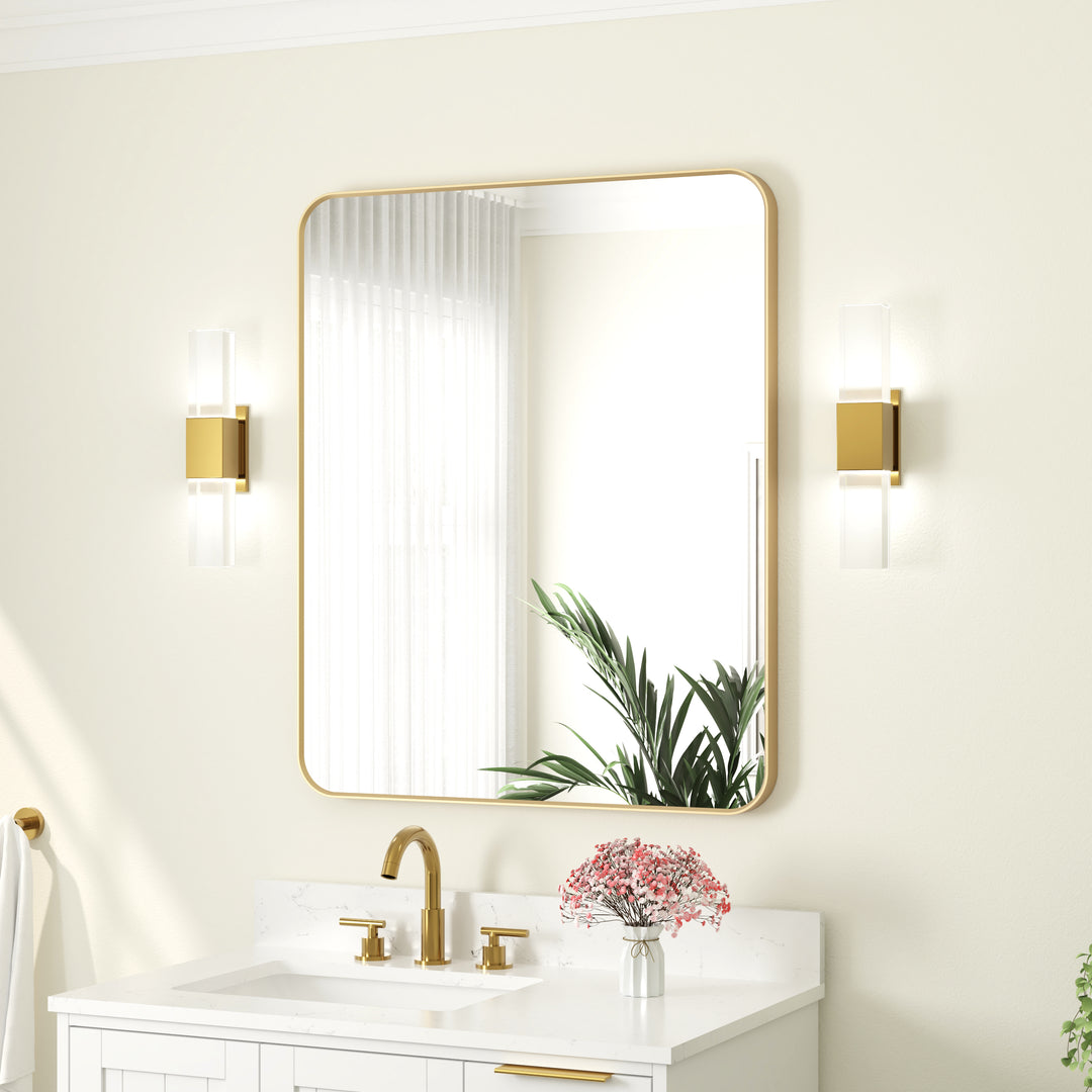 30-in W x 36-in H Brushed Gold Rectangular Framed Bathroom Vanity Mirror