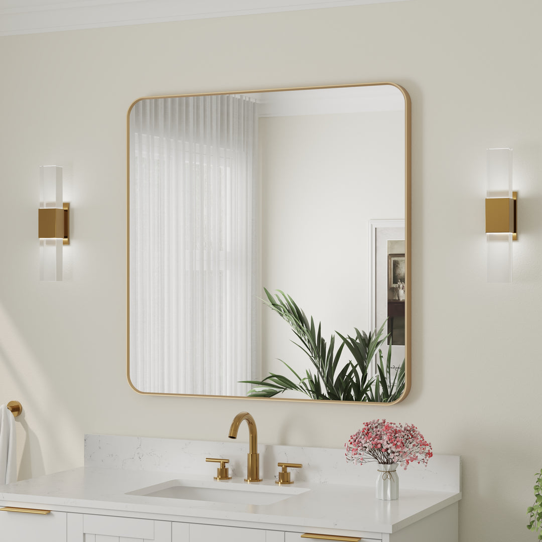 36-in W x 36-in H Brushed Gold Rectangular Framed Bathroom Vanity Mirror