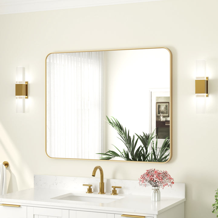 40-in W x 32-in H Brushed Gold Rectangular Framed Bathroom Vanity Mirror