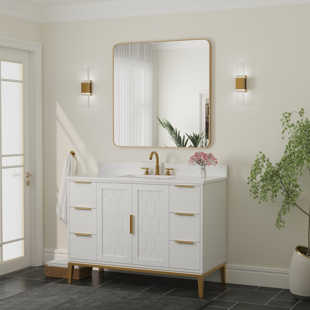 36-in W x 36-in H Brushed Gold Rectangular Framed Bathroom Vanity Mirror