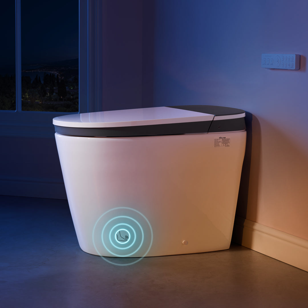 Elongated Smart Bidet Toilet in White with Built-in Tank, Foot Sensor Function, Auto Flush,LED Display