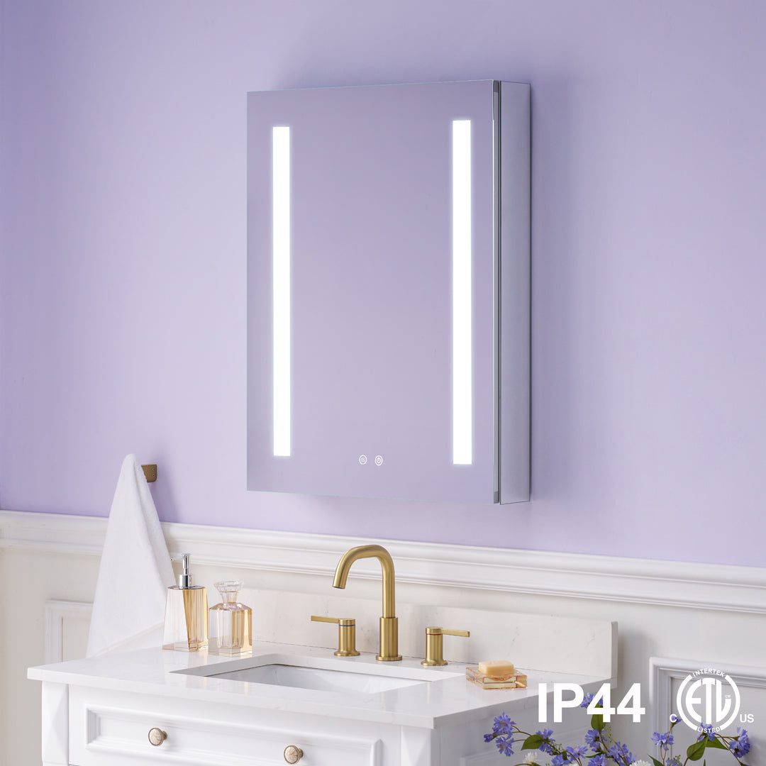 24 in. x 30 in. LED Lighted Surface/Recessed Mount Mirror Medicine Cabinet with Outlet left Side