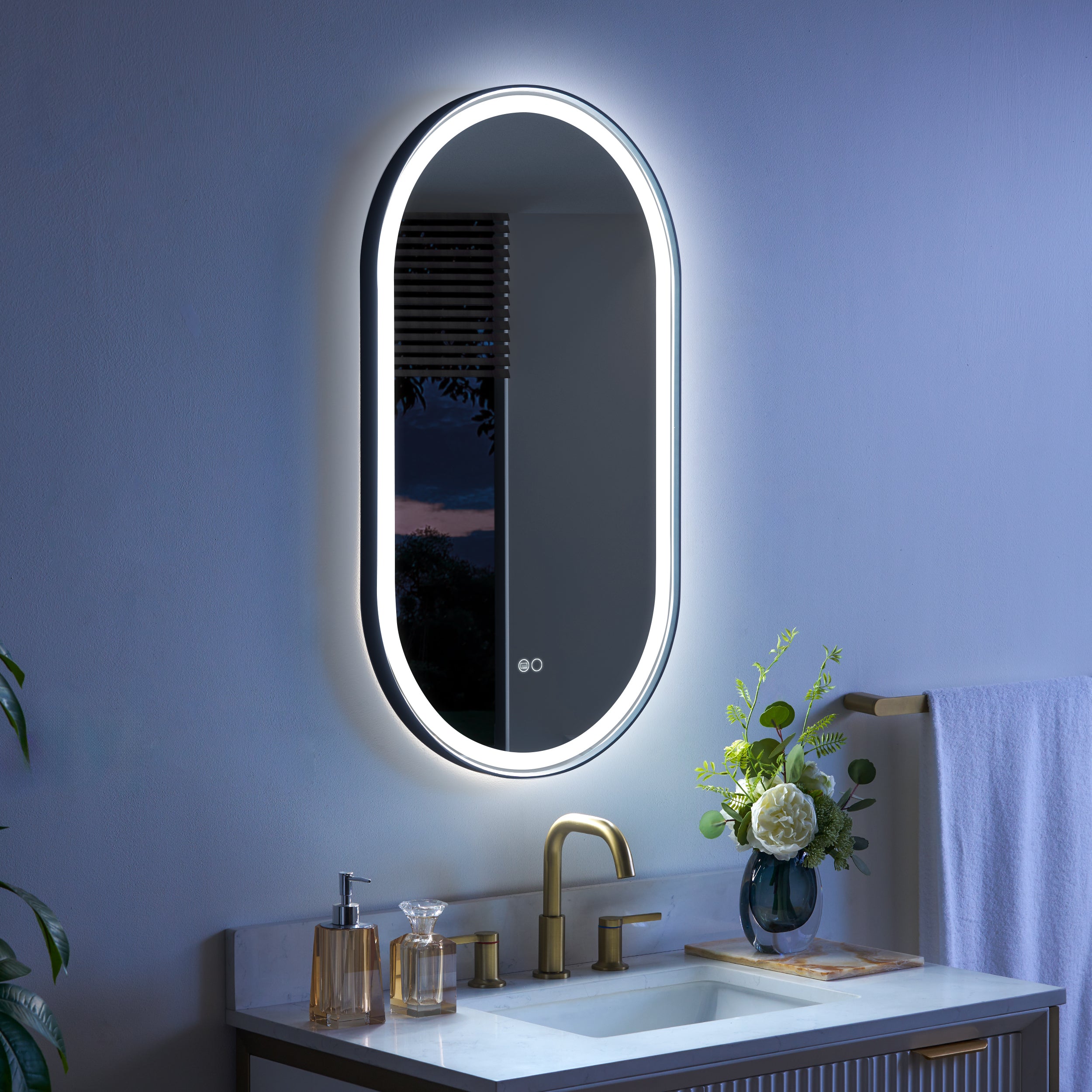 20 in. W x 36 in. H Matte Black Frame Runway Type LED Bathroom Vanity Mirror