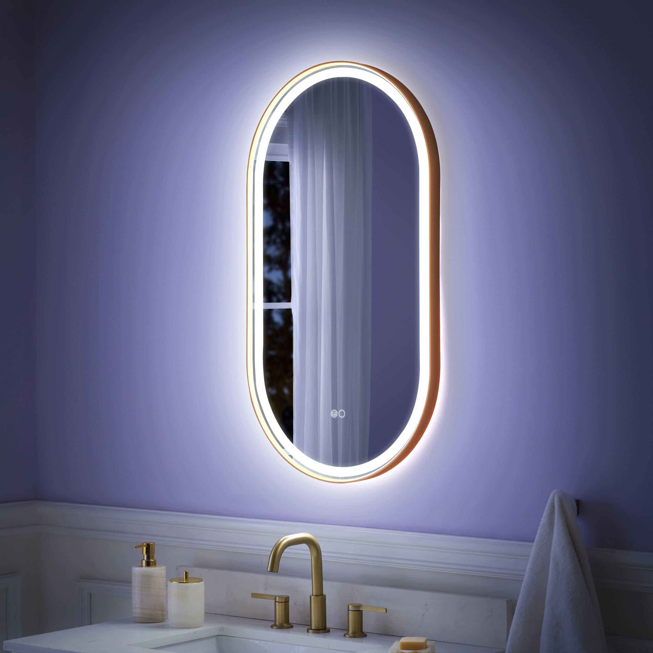 20 in. W x 36 in. H Brushed Gold Frame Runway Type LED Bathroom Vanity Mirror