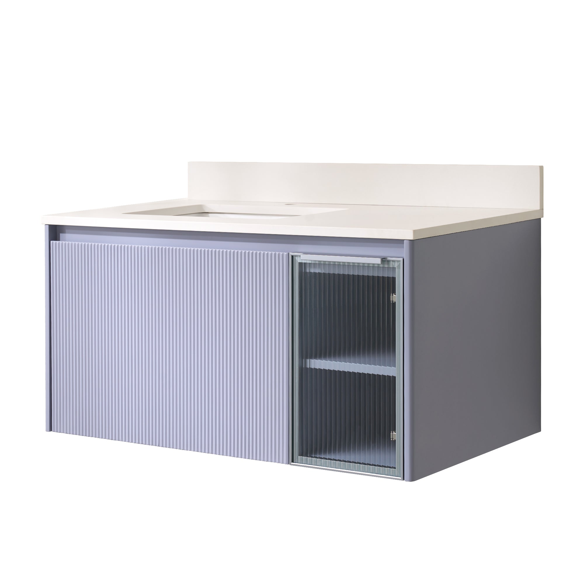 40 in. Floating Bathroom Vanity in Lavender with White Quartz Vanity Top with White Sink