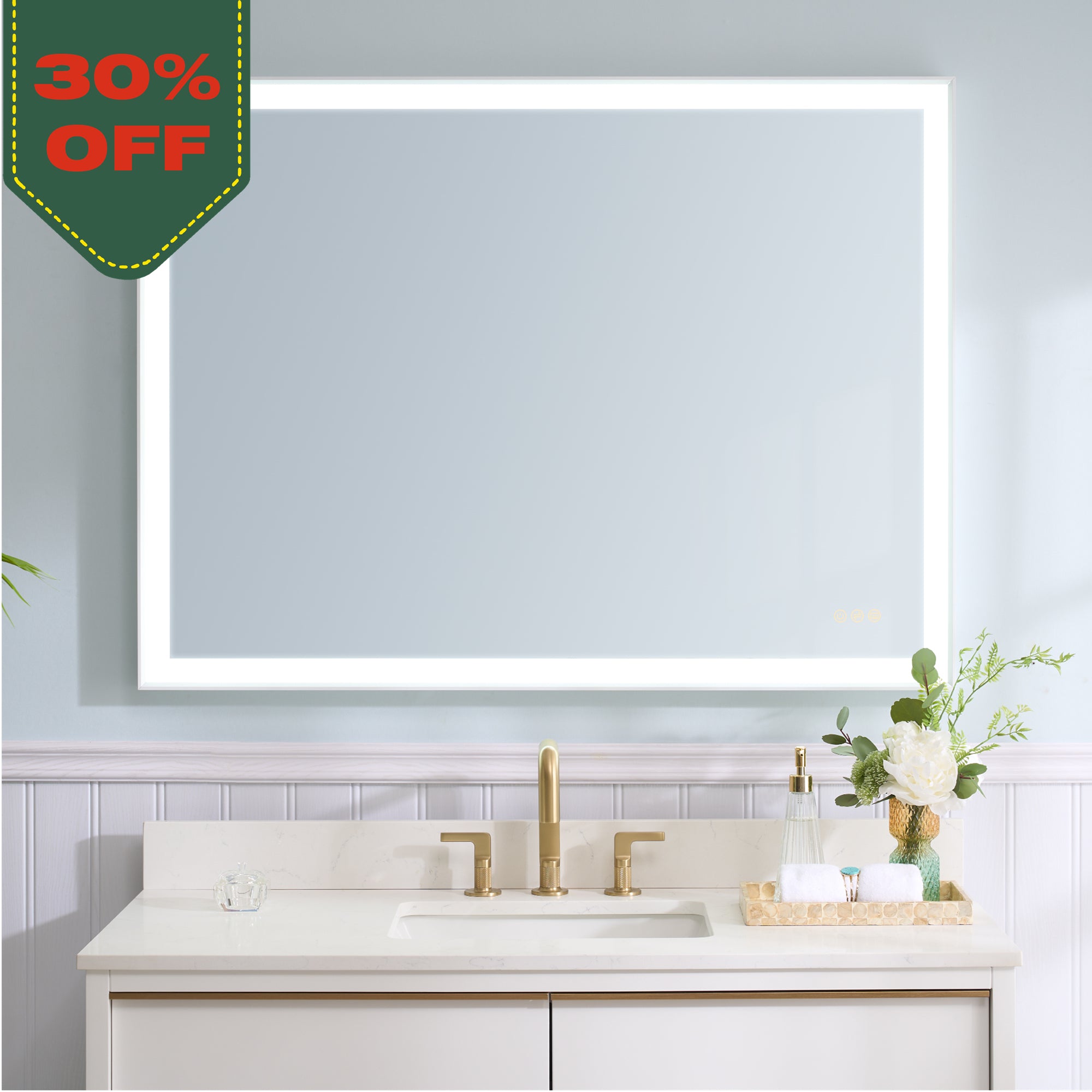 48 in. W x 36 in. H Rectangular Aluminum Framed LED Wall Mount Anti-Fog Modern Decorative Bathroom Vanity Mirror in White