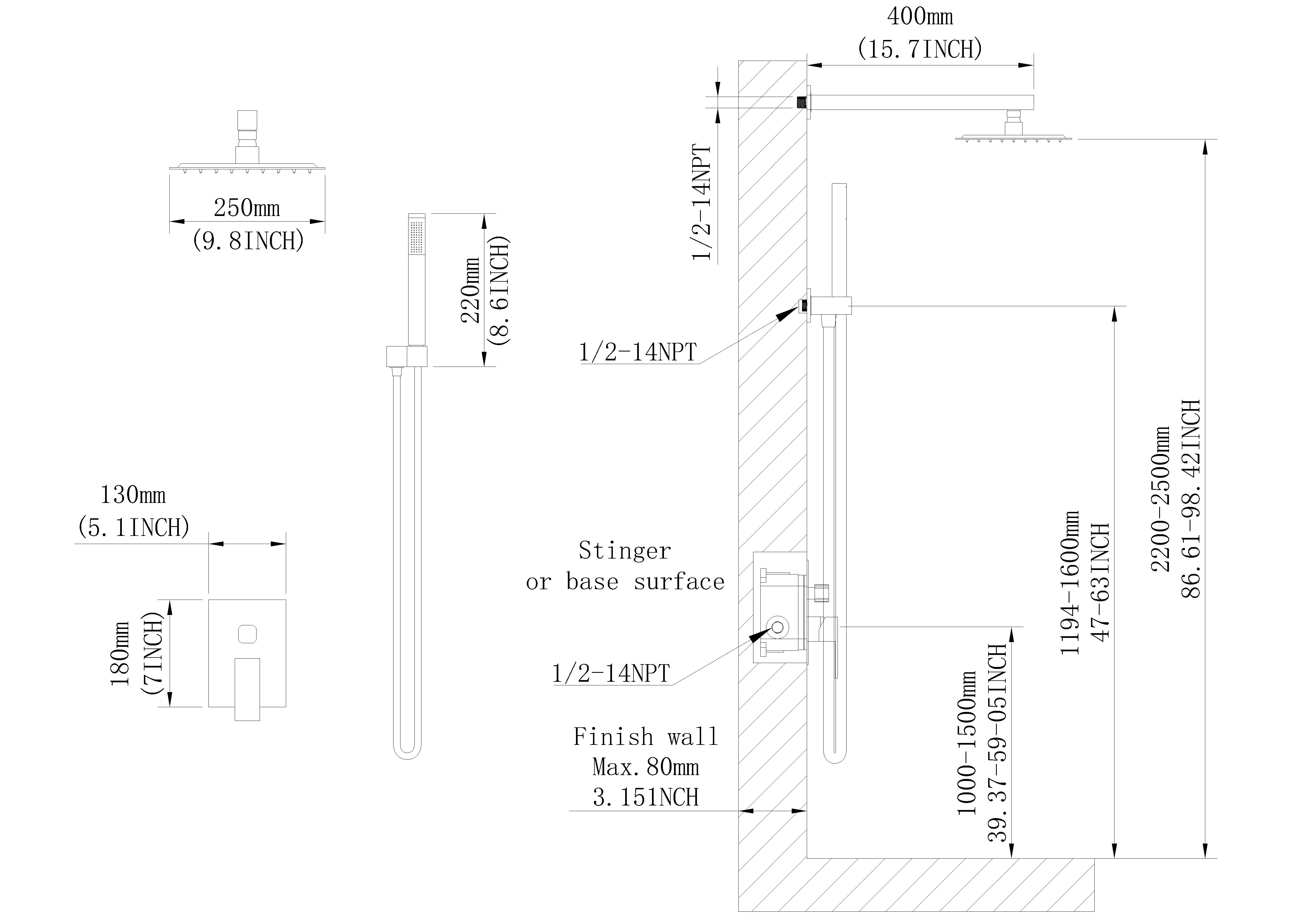 shower systems with rain head