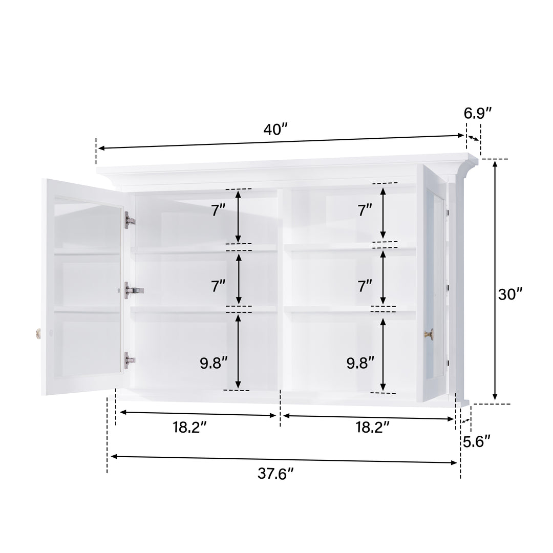 40 in.W x 30 in.H Surface-Mount Bathroom Medicine Cabinet with Mirror in White