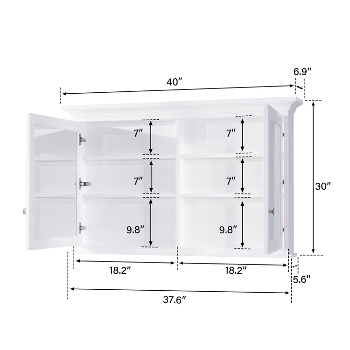 40 in.W x 30 in.H Surface-Mount Bathroom Medicine Cabinet with Mirror in White