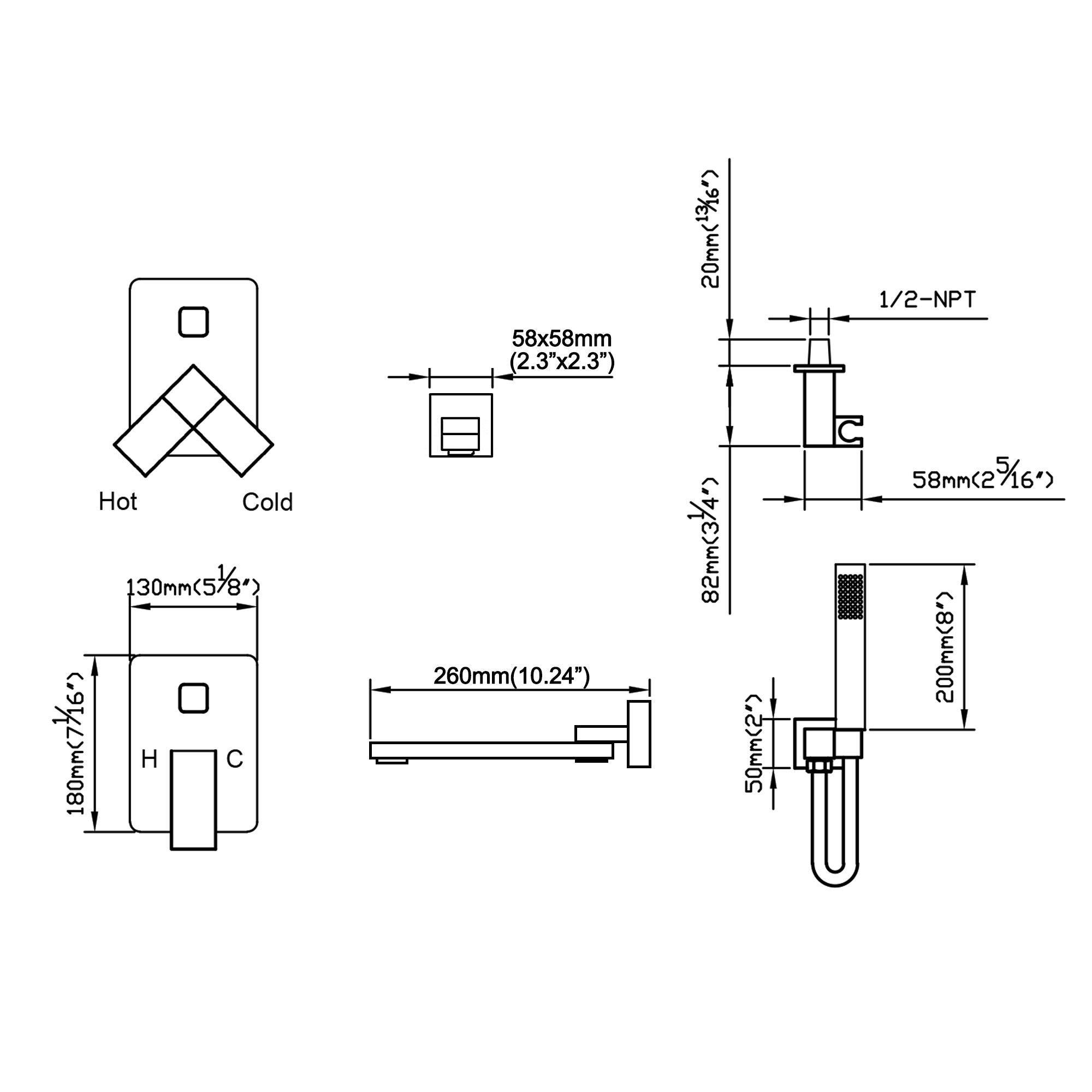 Wall Mounted Tub Filler With Tub Spout and Handheld Shower in  Brushed Nickel