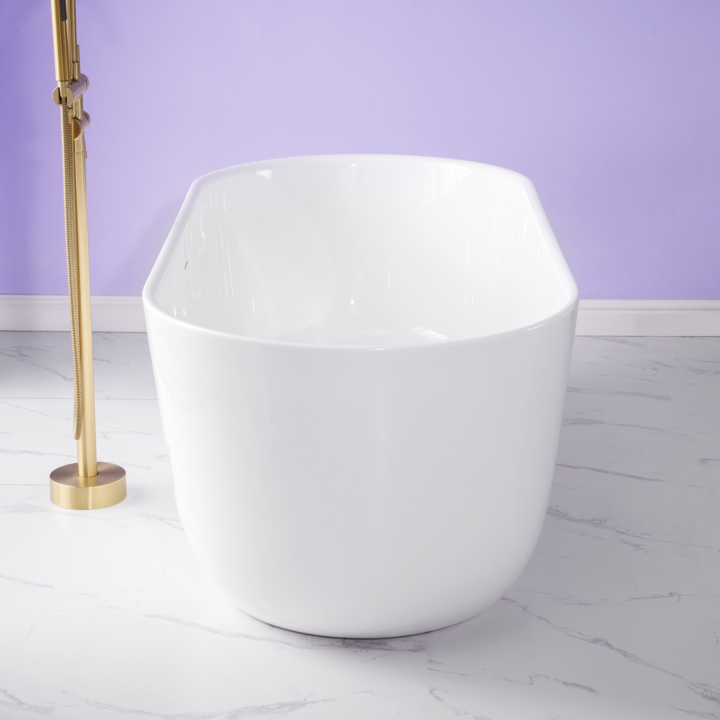 67" Freestanding Glossy White Acrylic Bathtub with Integrated Overflow