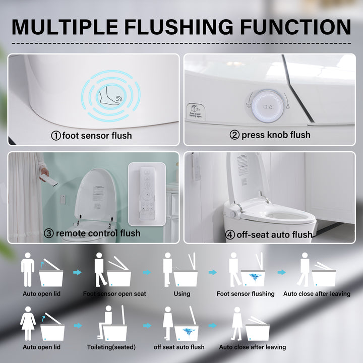 Elongated Smart Bidet Toilet in White with Built-in Tank, Foot Sensor Function, Auto Flush