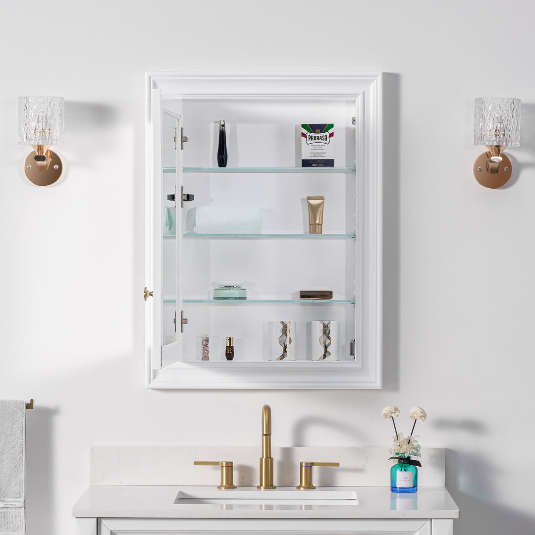 24 in.W x 32 in.H Recessed Bathroom Medicine Cabinet with Mirror in White