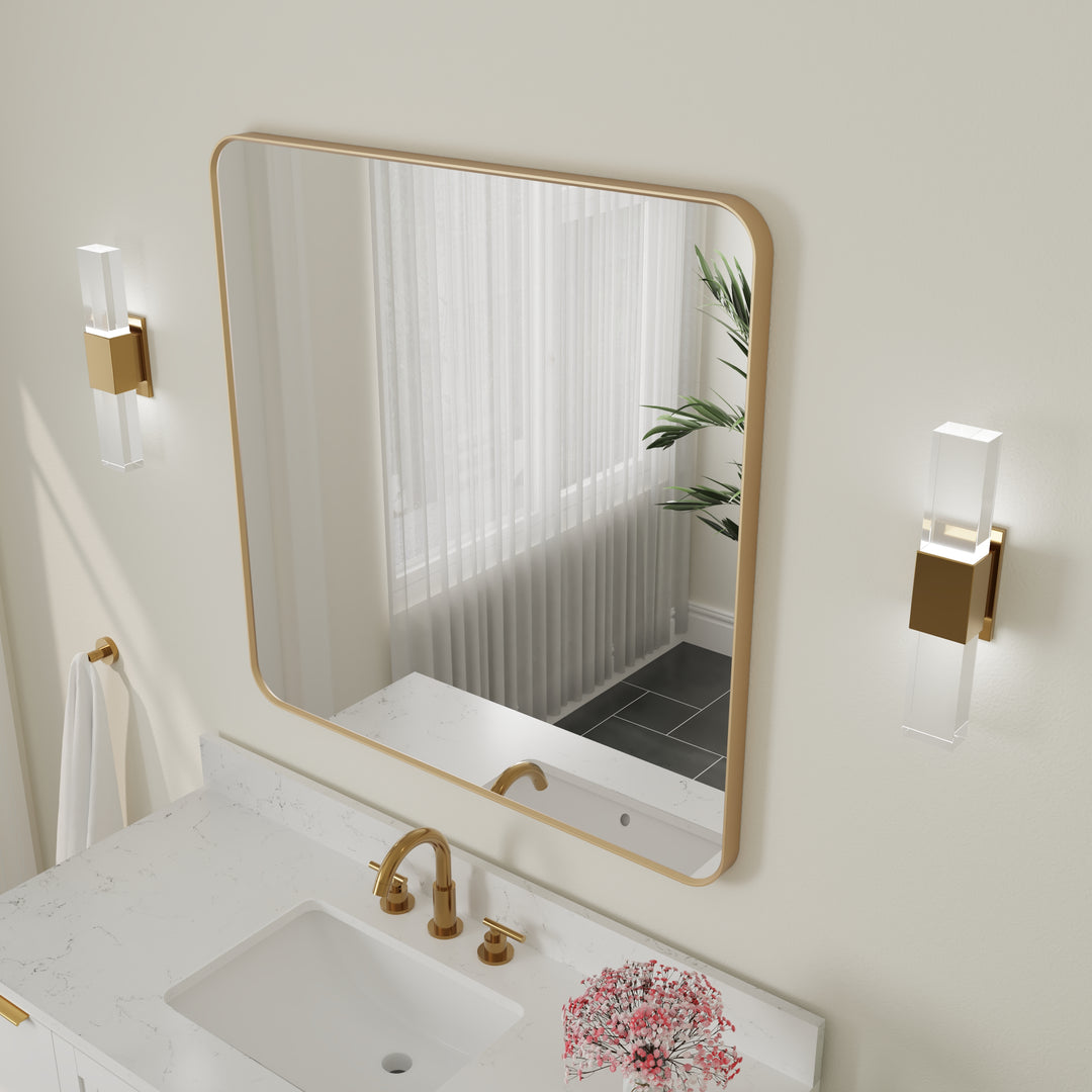 36-in W x 36-in H Brushed Gold Rectangular Framed Bathroom Vanity Mirror