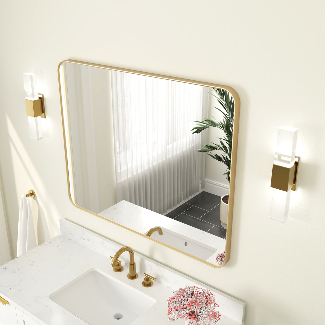 40-in W x 32-in H Brushed Gold Rectangular Framed Bathroom Vanity Mirror