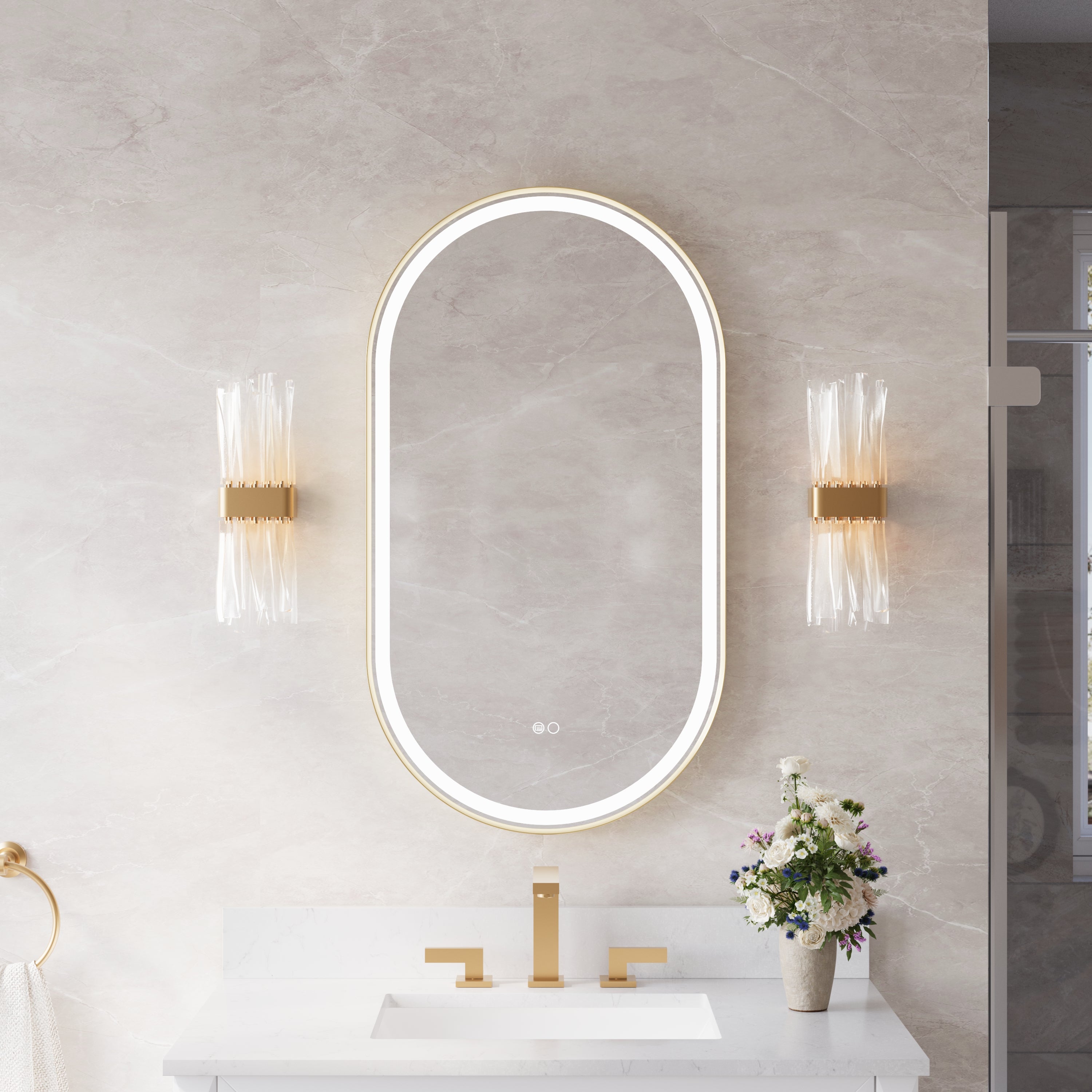 20 in. W x 36 in. H Brushed Gold Frame Runway Type LED Bathroom Vanity Mirror